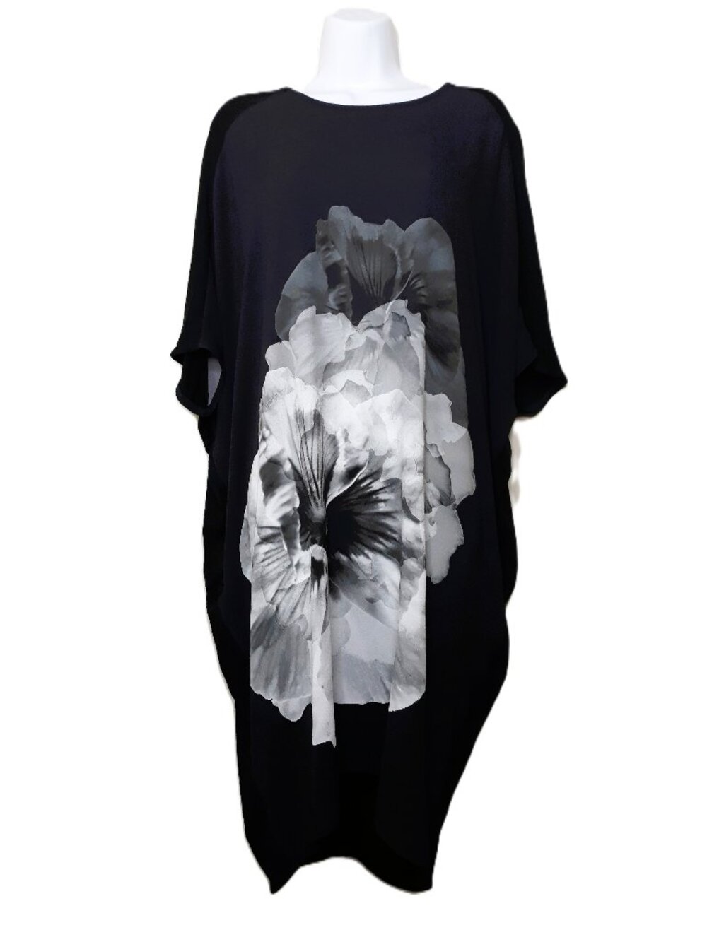 Alembika Black Peony Cocoon Midi Dress S/M Lagenlook
